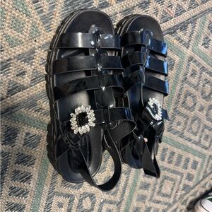 Elegant Black Sandals with Rhinestone Buckle